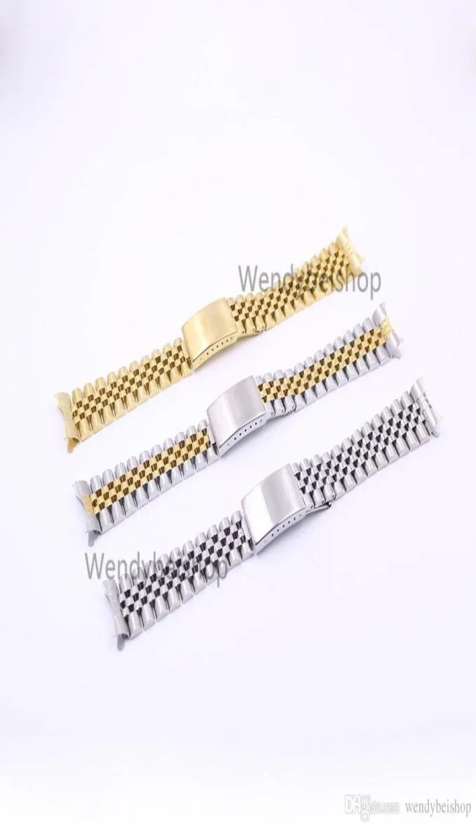 19 20 22mm Gold Two tone Hollow Curved End Solid Screw Links 316L Steel Replacement Watch Band Strap Old Style Jubilee Bracelet5984136