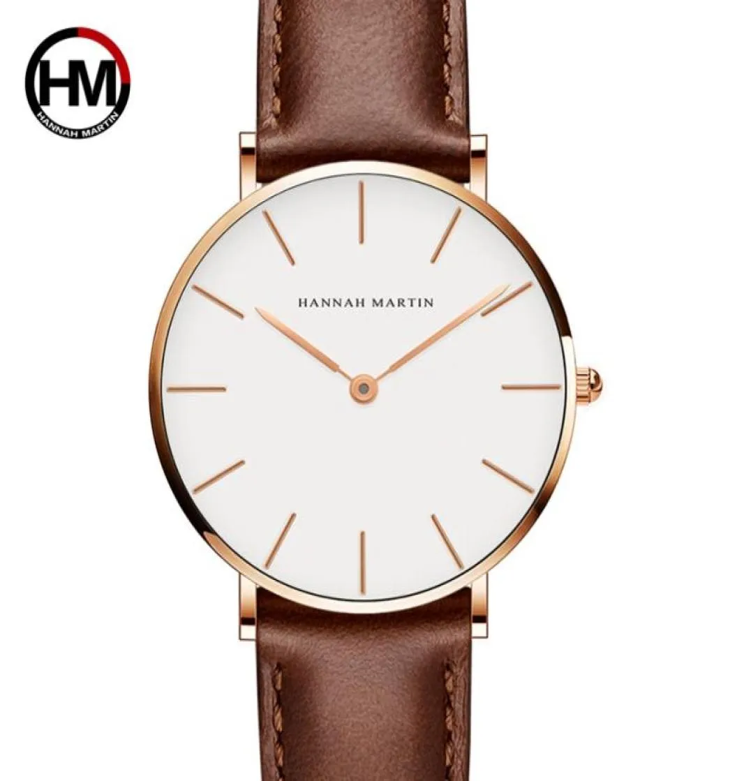 Relogio Feminino Hannah Martin Luxury Brand Whems Watches Leather Band Rose Gold Waterproof Ladies Quartz Wristatch Fit DW Style C2370220