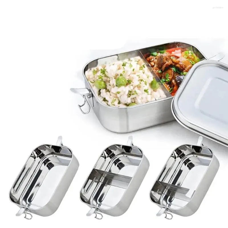 Dinnerware 1/2/3grids Stainless Steel Lunch Box Kitchenware Leak-proof Rectangle Storage Silver Buckle Lock Container Office