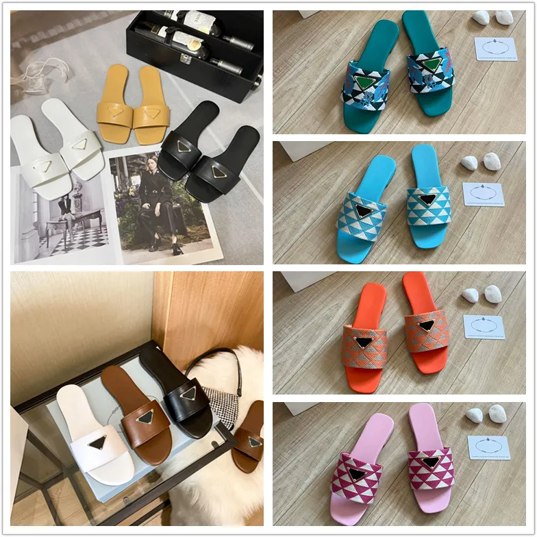 Mulheres luxuros chinelos de designer sandálias de triângulo plana slides de verão moda preta branca azul marro