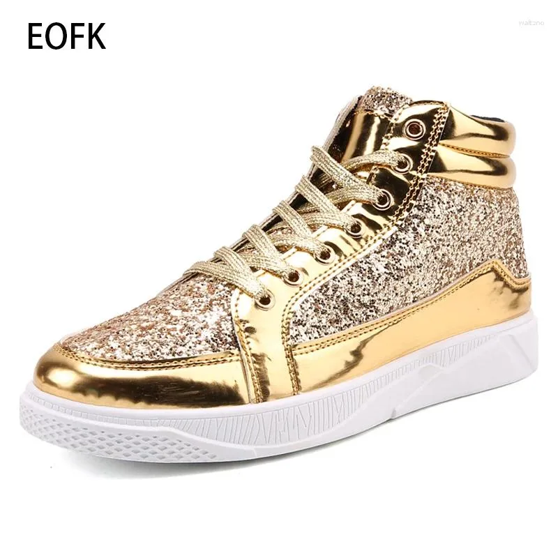 Casual Shoes EOFK High Top Sneakers Women Boots Spring Autumn Golden Shiny Size 38-48