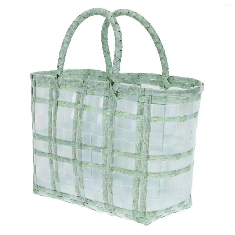 収納バッグショッピングバスケットカジュアルアーバンバッグハンドバッグプラスチック手織り女性ハンド編みハンドバッグ野菜ビーチトート