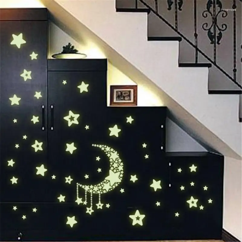 Stickers de fenêtre étoiles lumineuses lun mur diy mural décalage maison chambre bébé décor décor fluorescent de salon affiches