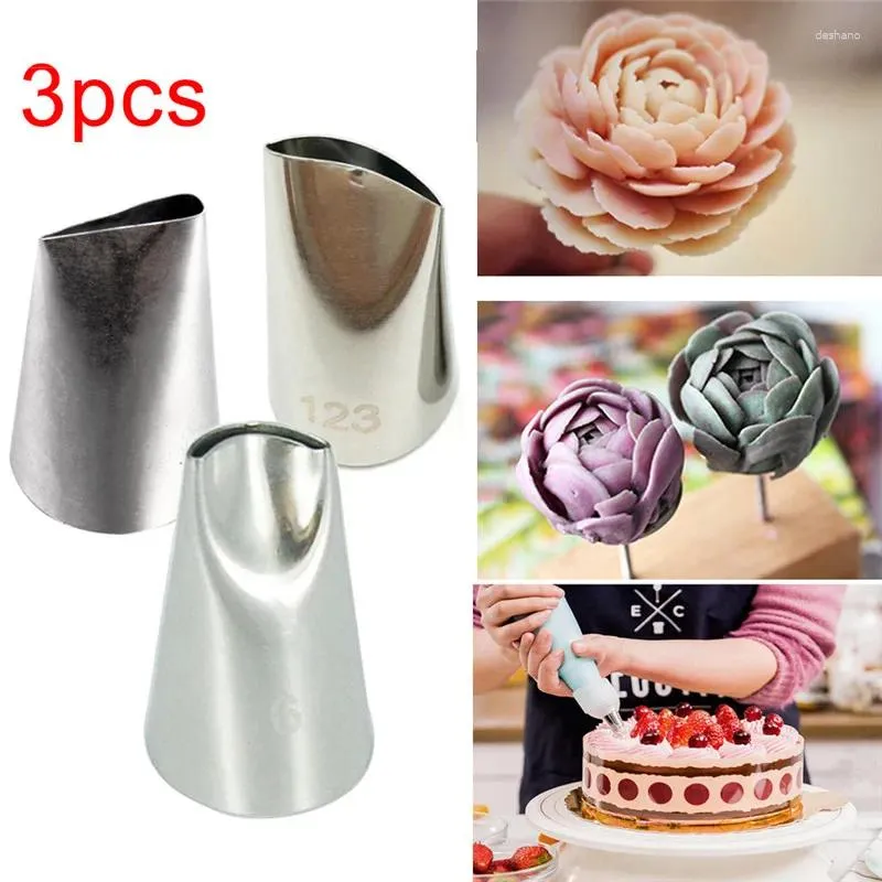 Baking Tools 3pcs Large Size Stainless Steel Rose Flower Cream Piping Nozzles Cupcake Decoration Cake Decorating #61 #120 #123