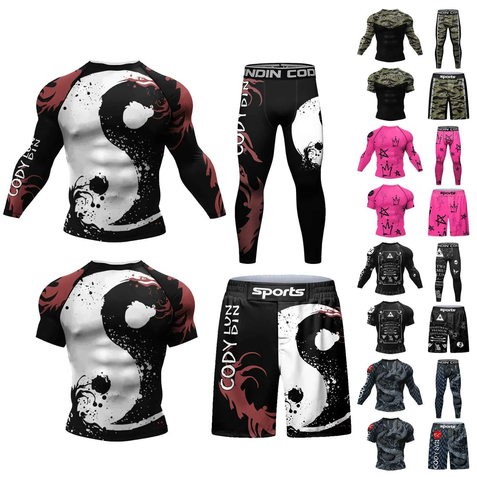 Mens Compression Boxing Set Jujutsu Bjj Rashguard Training Sportswear ...