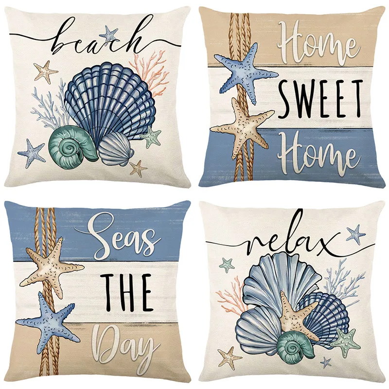 Vintage Ocean Beach Coastal Decorative Throw Pillow Covers