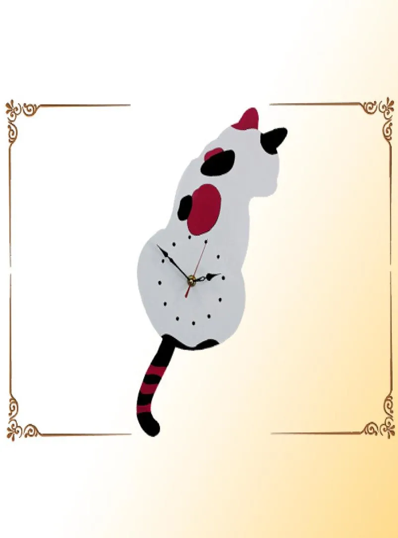 Whiteblack Wagging Tail Cat Design Mur Mur Clock Kids Bedroom Wall Decoration Unique Creative Creative Cartoon Mute DIY Clock1939086