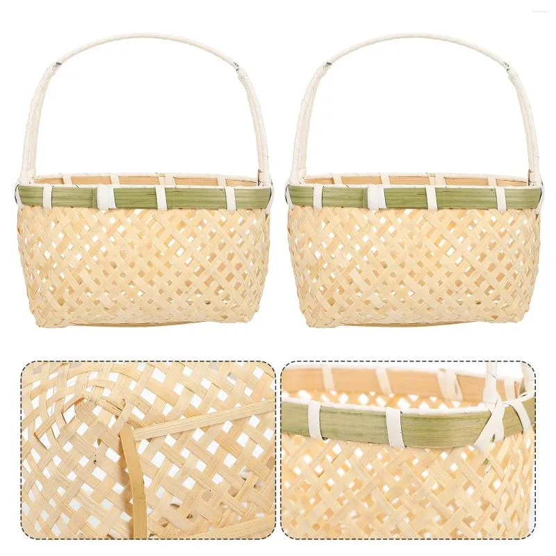 Geschirrsets 2pcs gewebte Blumenkorb Rattan Hochzeit mit Griffmädchen Körbe Container Dekorative Obstorganisator