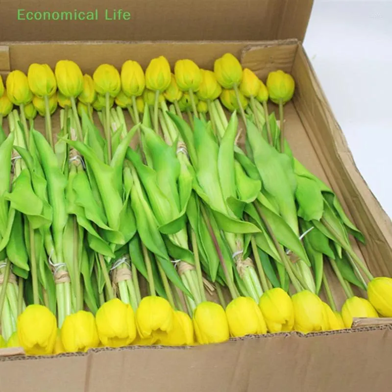 Fleurs décoratives Luxury Silicone Real Touch Tulips Bouquet Artificial Flower Home de décor