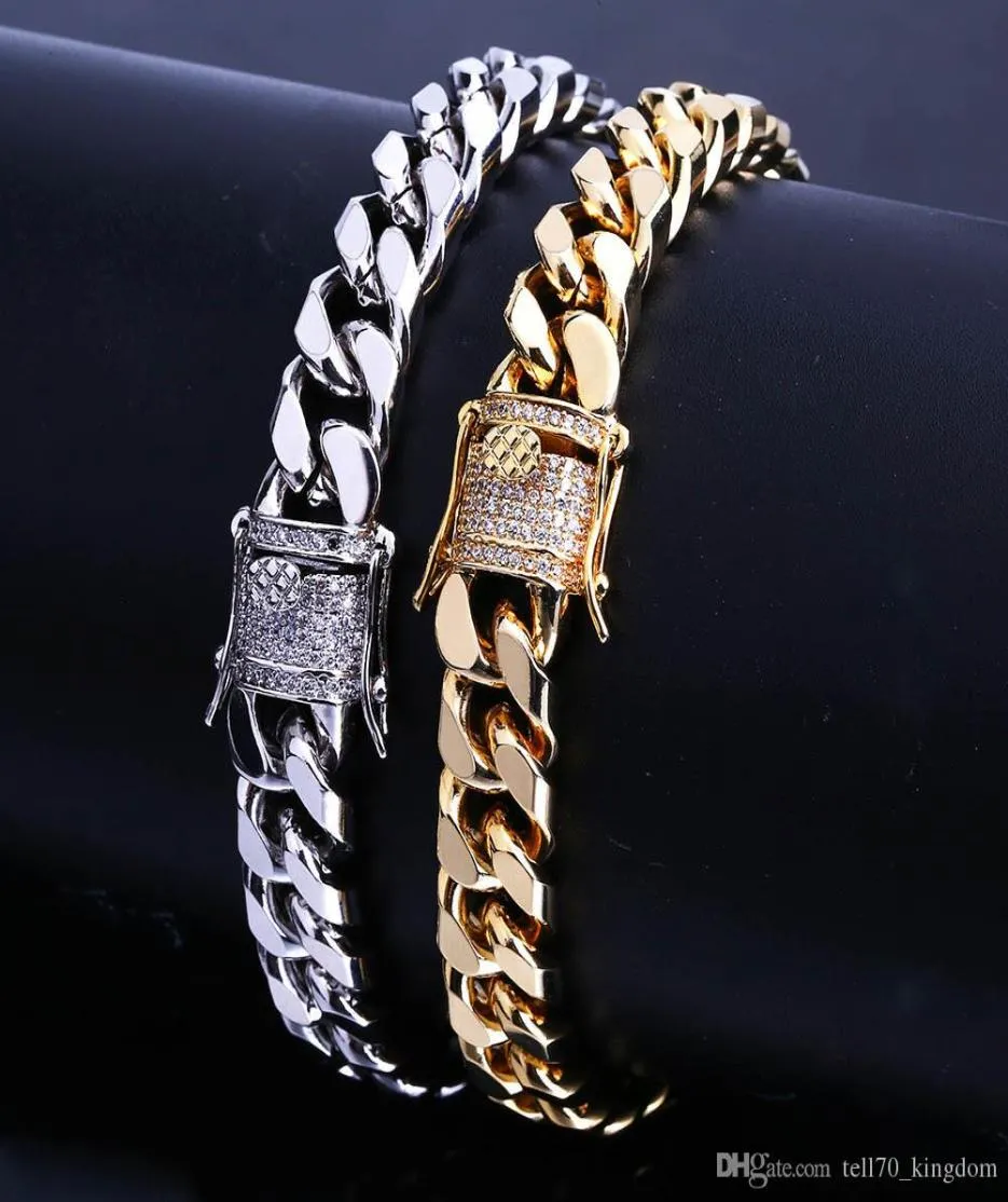 78 Zoll 10 mm Miami Cuban Link aus Gold Silber Armbändern HipHop Bling Chains Schmuck Männer Armbänder Schmuck2919776