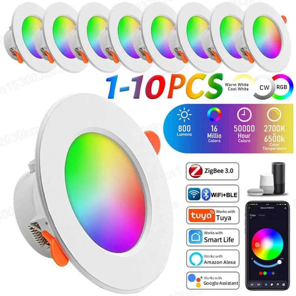 Dimmable LED Down Light - 10W RGB CW Color Changing Recessed Ceiling ...