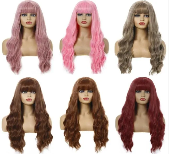 26 Inches Synthetic Wig With Bangs Long Wave Simulation Human Hair Soft Silky Wigs For Women WIG3472045117