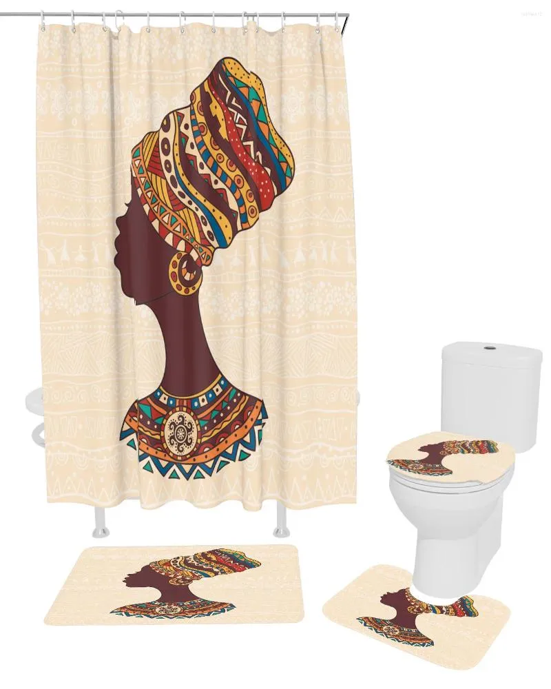 Duschgardiner Etnisk afrikansk kvinna Vattentät badrumsgardin Bad toalett täckmatta matta set hemtillbehör