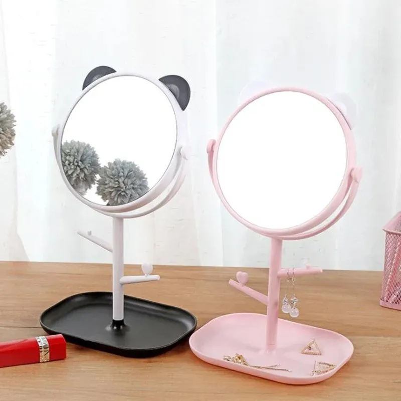 Miroir de maquillage de l'oreille de chat mignon avec porte-bijoux porte-porte