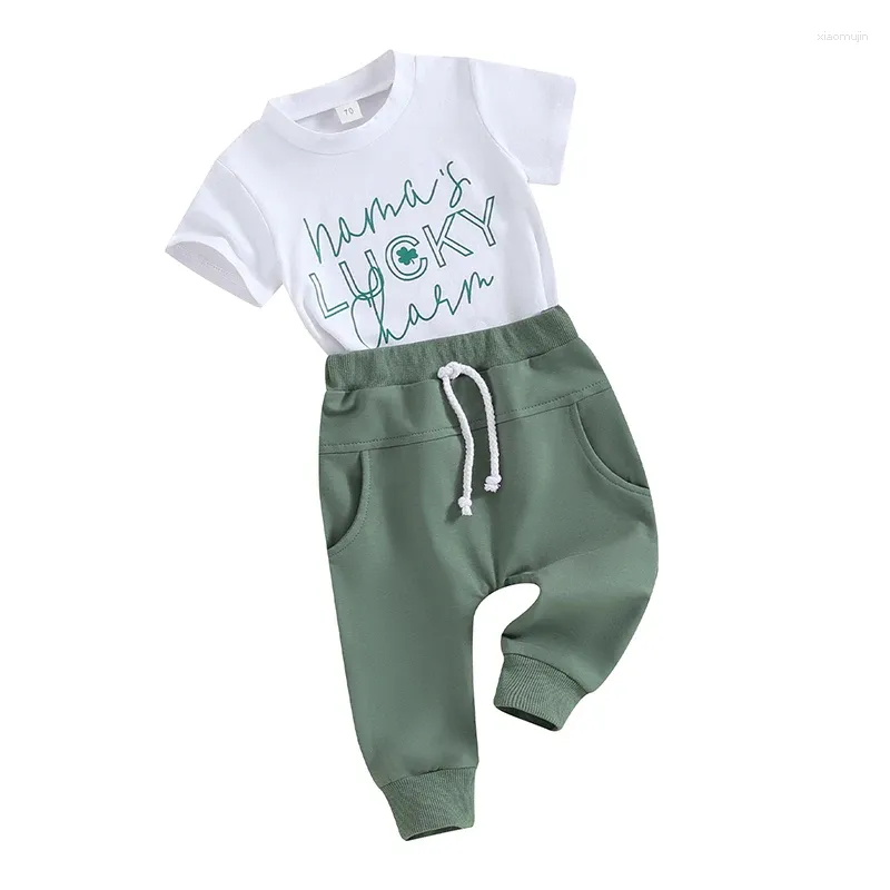 Ensembles de vêtements pudcoco bébé bébé garçons garçons 2 pièces tenue à manches courtes Crew Letters T-shirt imprimé avec un pantalon long 0-3T