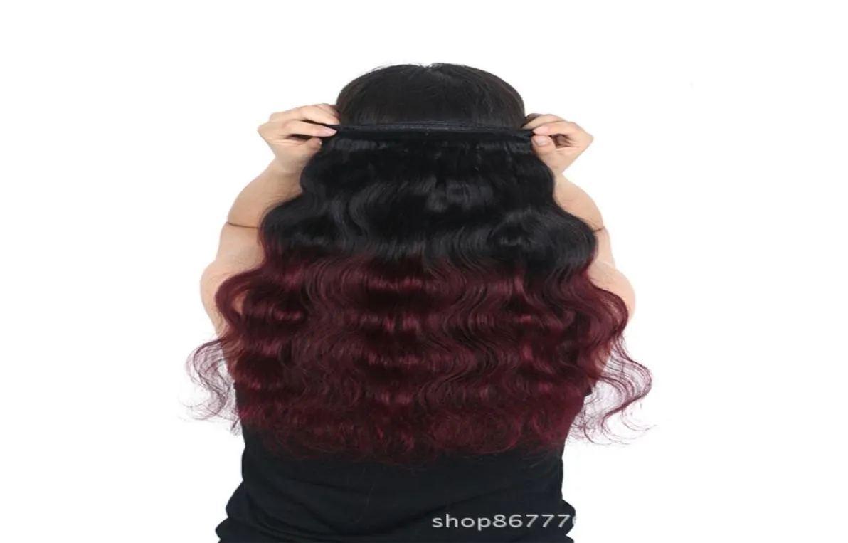 Blackburgundy Two Tone Ombre 1B99J Body Wave 3 Bunds Hårförlängningar 8a Brasilianska jungfruliga Human Hair Weaves Wefts 100gpcs 1224452170