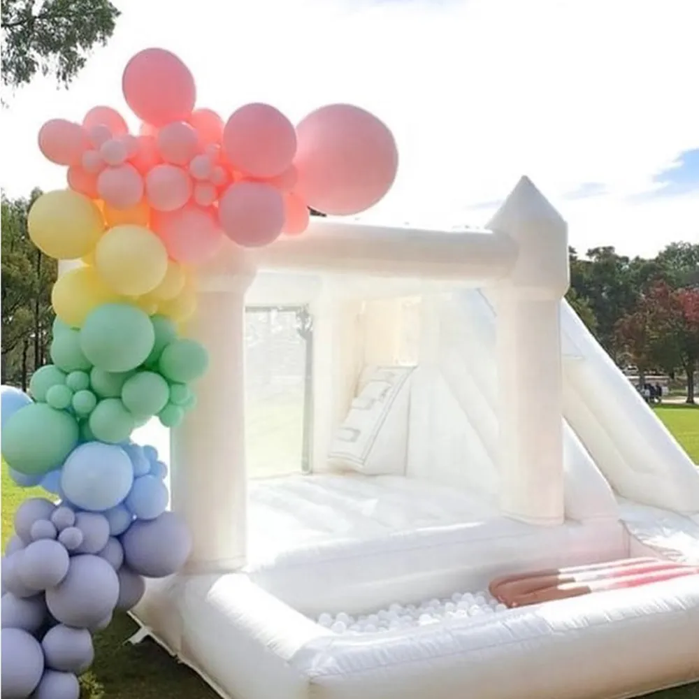 4,5 mlx4,5mwx3,5 mh (15x15x11,5ft) PVC Jumper Uppblåsbar bröllopsvitt studsslott med glidhoppande säng studsslott rink bouncer hus för roliga leksaker