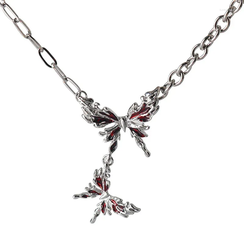 Anhänger Halsketten Nische Design Feuer Rot Doppel Schmetterling Fashion Colarbone Kette kreativ alles legierte tropfende Gewürzkette