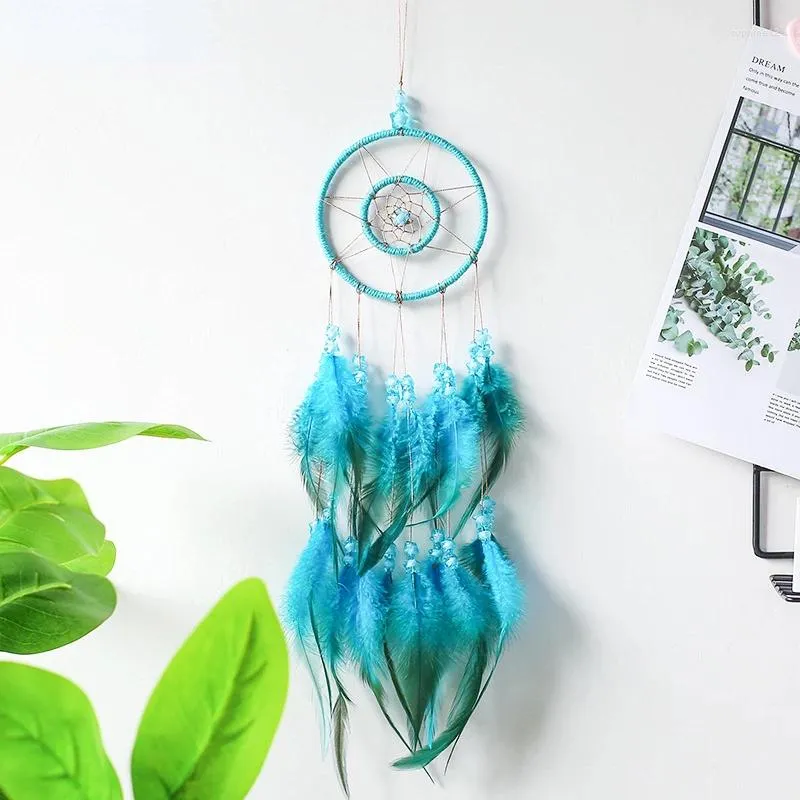 Decorative Figurines Christmas Bluefeather Handwoven Wind Chimes Dream Catcher Pendant Gift Party Decoration Hanging Decorations