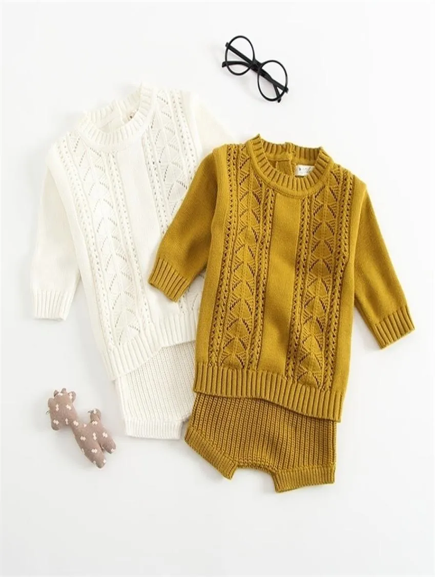 Spring Autumn Infant Baby Boys Girls Knit Long Sleeve Hollowout Sweater Shorts Pants Clothing Sets Kids Boy Girl Suit Clothes 21585036