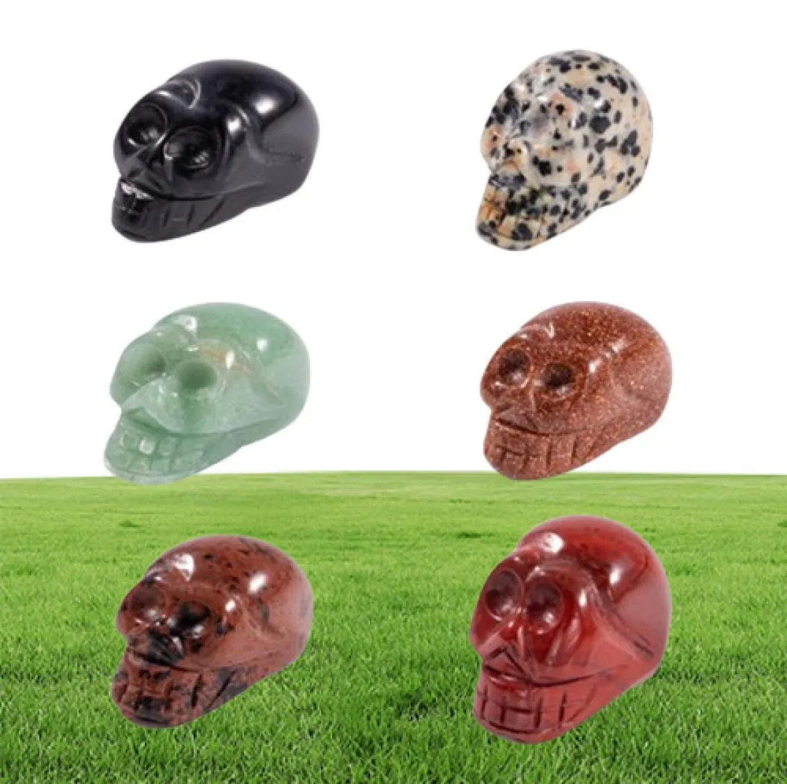 Party Decoration 1 Inch Crystal Quarze Skull Sculpture Hand Carved Gemstone Staty Figur Collectible Healing Reiki Halloween XS9290205