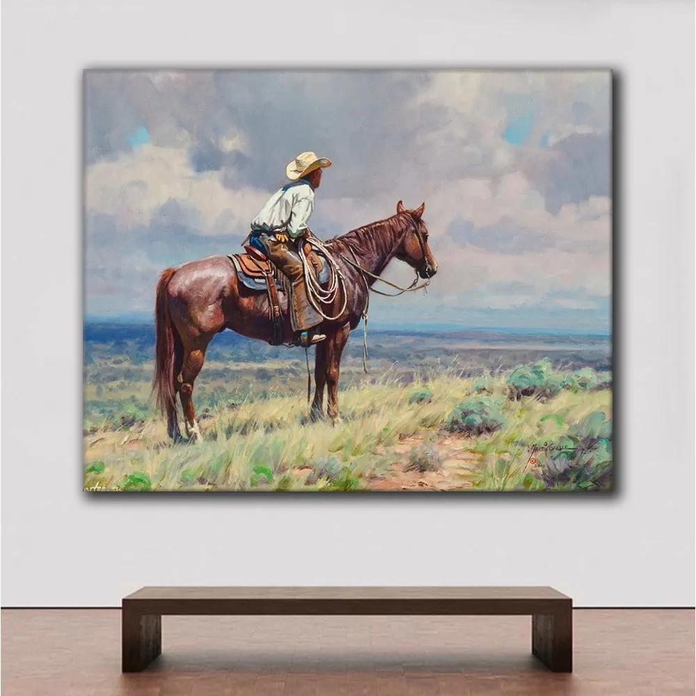 Western Cowboy Wall Art Old West Canvas Картина техасские американские индейцы.