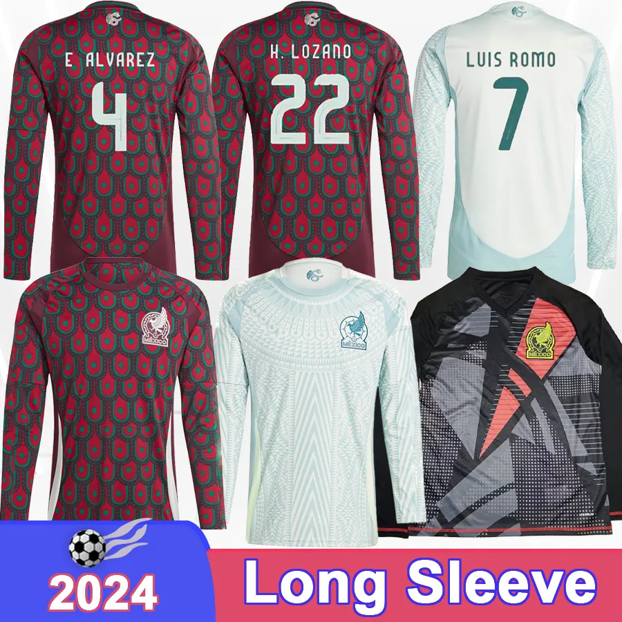 2024 Maglie da calcio a maniche lunghe del Messico H. Lozano G.ochoa Araujo Rodriguez E.Sanchez J.Vasquez J.Sanchez O.Pineda All Awaykeeper Shirts