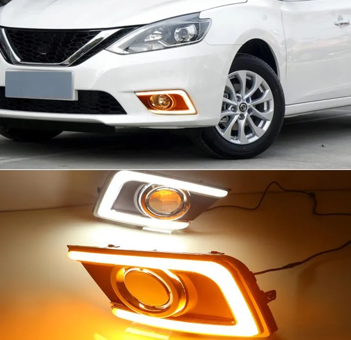 1 çift LED DRL Gündüz Koşu Işığı Sürüş Sis Lambası Işıkları Nissan Sentra Sylphy için Turn Sinyali Sarı 2017 2017 2018 20191245309