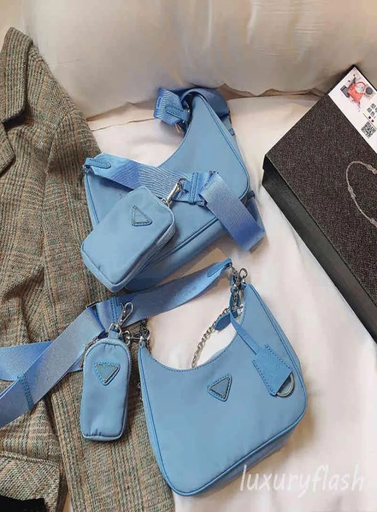 Designers Nylon Women Crossbody Bag Luxurys Blue Triangle Brand Wallet Fashion High Quality Purses Europe och America 2021 Ladis H6267270