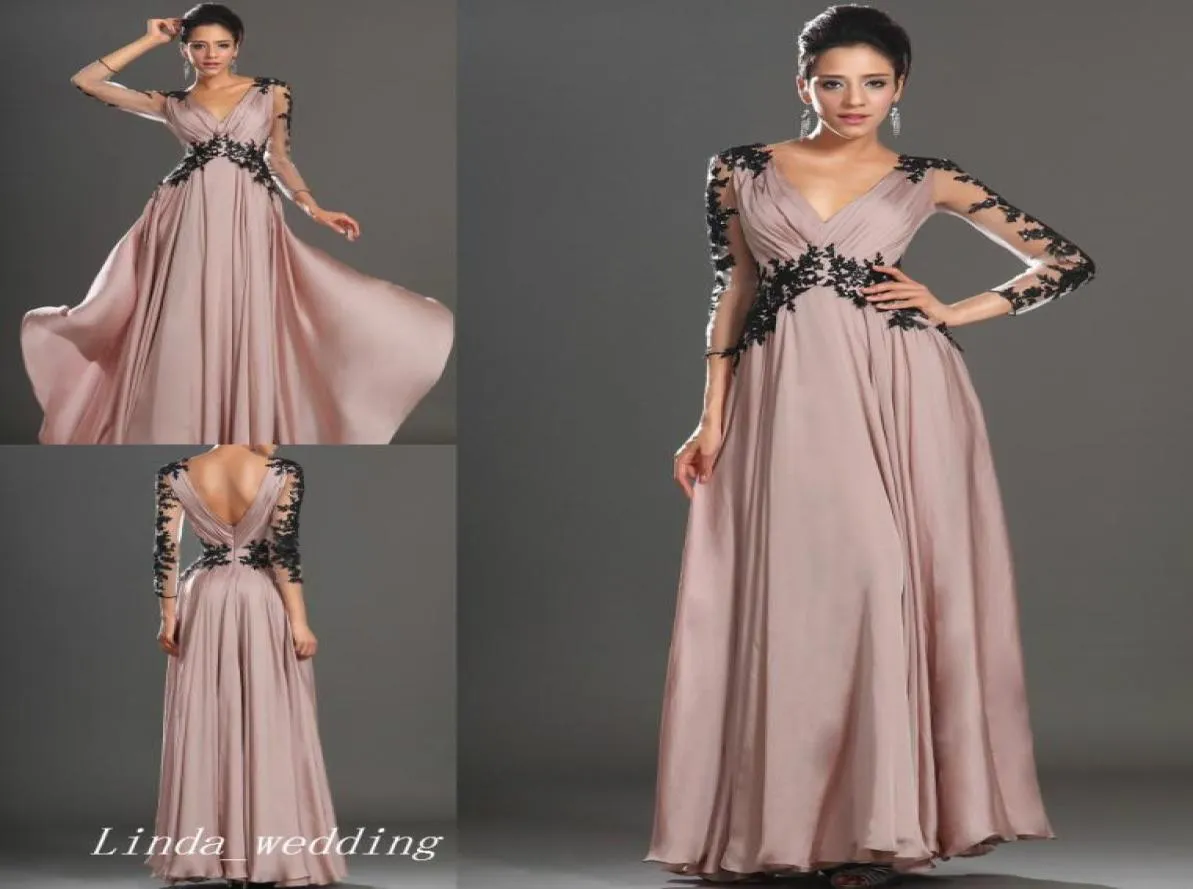 Belle robe de bal longue blush avec manches de bonne qualité V couche en mousseline de soie formelle robe de soirée robe de fête 2714632