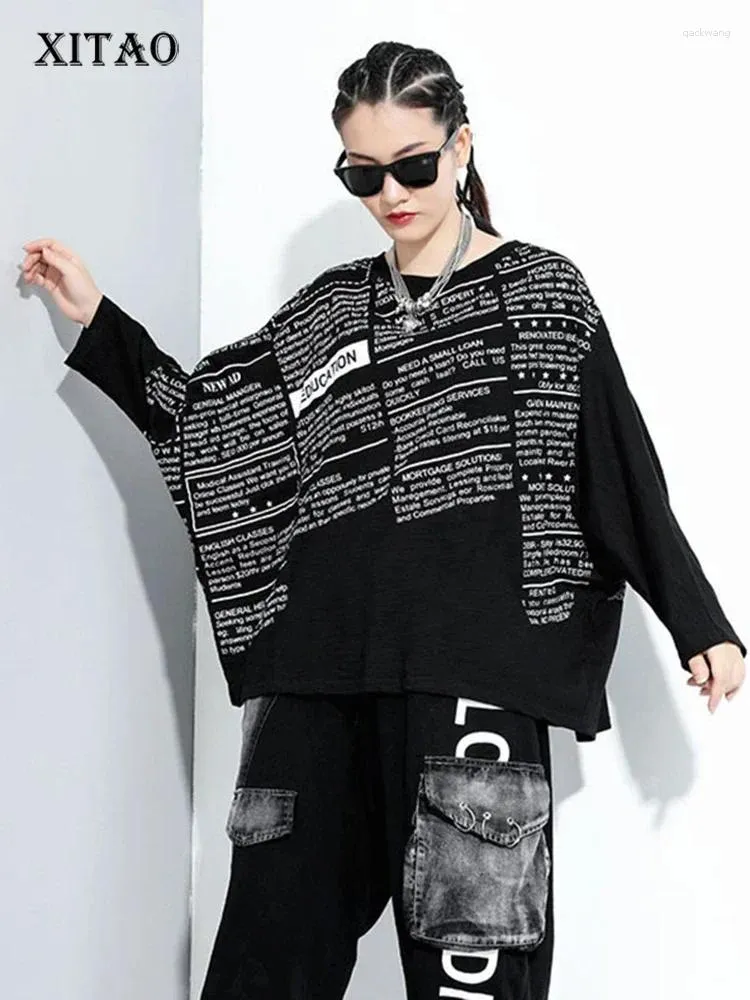 Women's T Shirts Xitao Letter Patchwork Shirt Women Lose Fashion Personality All Match Batwing Sleeve 2024 Spring Tee Fan ZP3258