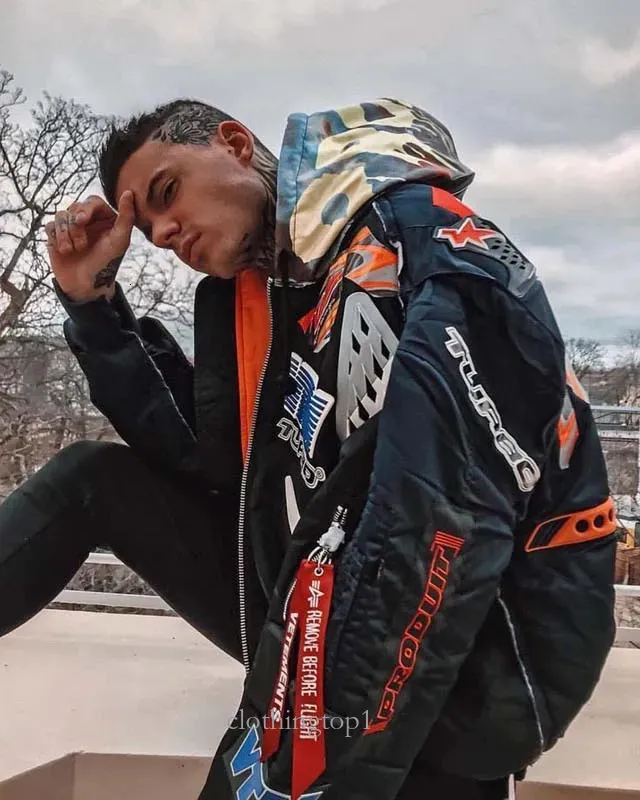 VTM フード付きジャケット(racing jacket) Racing Jacket: Vintage Style Oversized VTM Hoodie High
