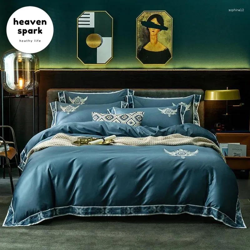 Постилочные комплекты роскошной северной кровать для покрытия льня Euro 600TC Египетская хлопковая вышивка с набором Duver Flate Pillowcase 220x240