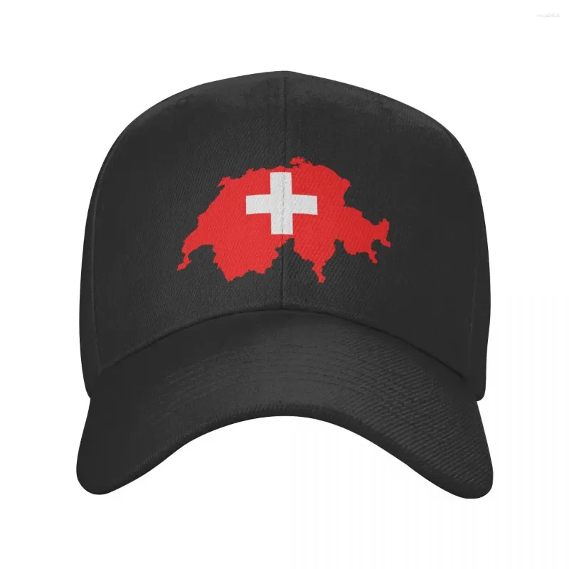Bollmössor Fashion Swiss Map Switzerland Flag Baseball Cap Women Män