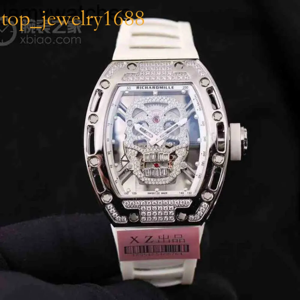 Смотреть дату Richardmill Mens Механические наручные часы Полный бриллиант со злым черепом большой циферблат Top десять брендов Hollow Out
