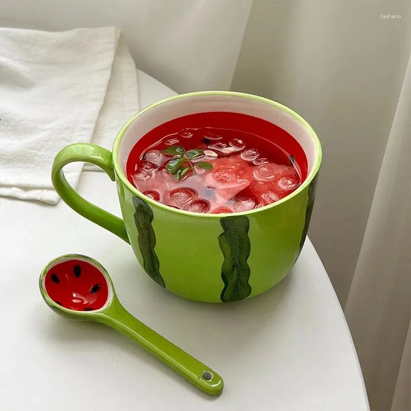 Muggar Creative Fruit Coffee Mug Watermelon Formed Summers Ceramic Breakfast Cup Cartoon Te Milk stor kapacitet gåva