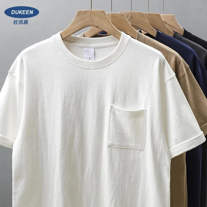 Dukeen 320gsm Heavy Short-Sleeved T-Shirt Mens Summer Vintage Half-Sleeve Pure Cotton Tees White Tops for Unisex 240403