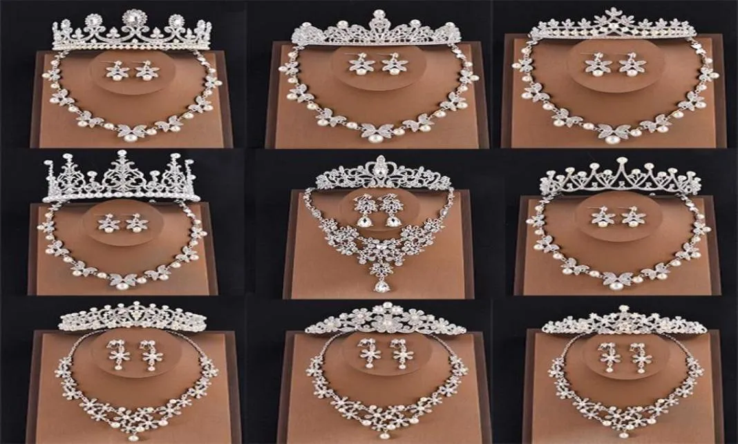 Set di gioielli da sposa Tiara perle e corone Collana e orecchini Set Head Wedding Jewelry King Princess Crown Women Party5081392