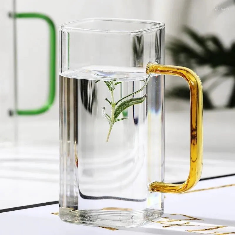 Weingläser quadratische transparente Kaffeeglas Tasse Tee Champagner Cocktail Whisky Bier Tassen mit Griff Milchflasche Frühstücksbehälter