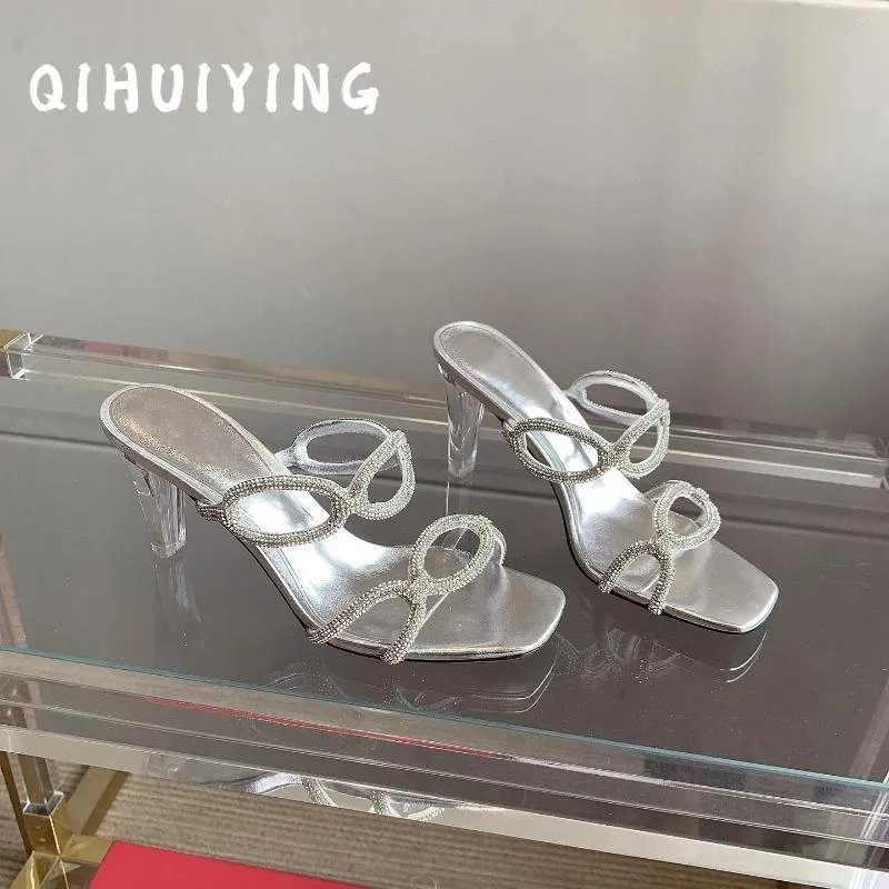 Slippers 2024 Qihuiying fait à la main Blinging Crystal Open-Toe High Talon Desinger Party Shoes Nude Pumps Zapatos de Mujer