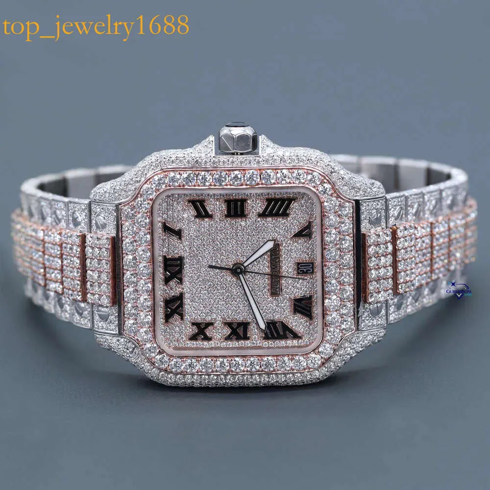 Y Diamond Iced Out Hip Hop Luxurious Wrist Watch for Men in Moissanite Vvs Clarity White Round Brilliant Cut Diamondsvvs