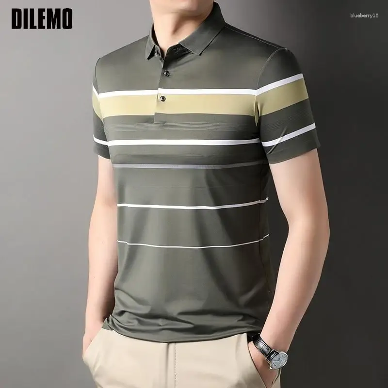 Herren Polos Top-Grad-Garnfärben nicht-markierender Prozess Sommer Polo-Hemden für Männer Kurzarm Slim Fit Casual Tops Fashions Herren Kleidung