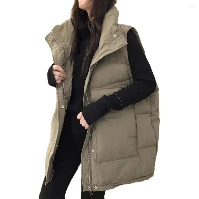 Women's Vests Sleeveless Waistcoat Long Down Jacket Thick Cotton Vest Loose Coat Female Snow Wear Autumn Winter 2024