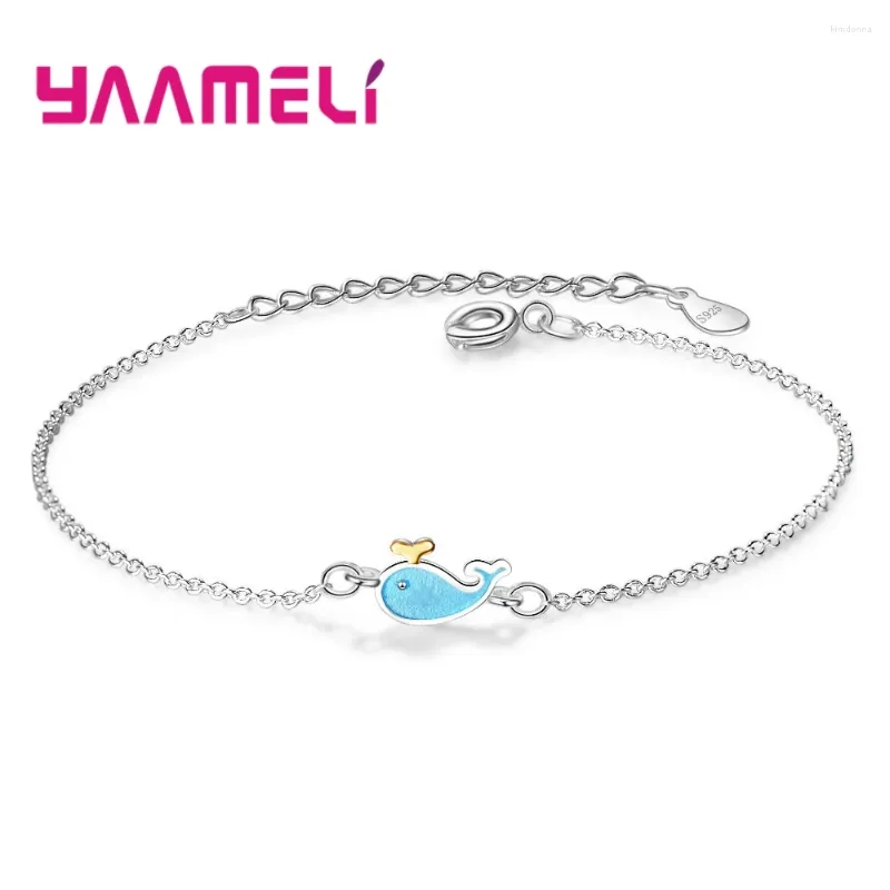 Bracelets de charme Bangezas de baleias azuis bonitas para mulheres presentes de meninas luxo 925 jóias de esmalte de prata esterlina com extensão