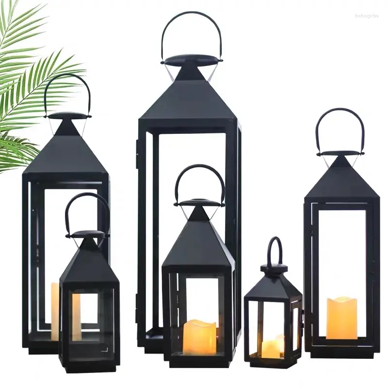 Candle Holders Classcial Black Portable Holder Lantern Metal And Glass Windproof Candlestick For Garden Indoor Outdoor