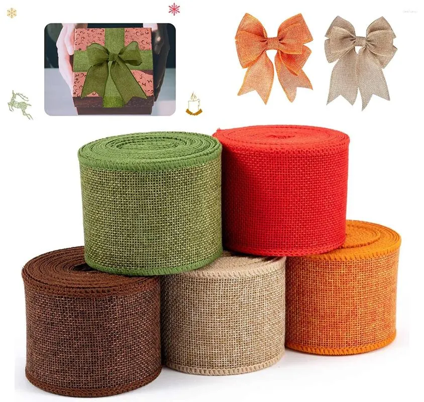 Party Decoration 5 Pack Burlap Ribbon Rolls 5M 6cm Wide Natural Weave DIY Christmas Gift Wrapping Wedding Crafts Decor