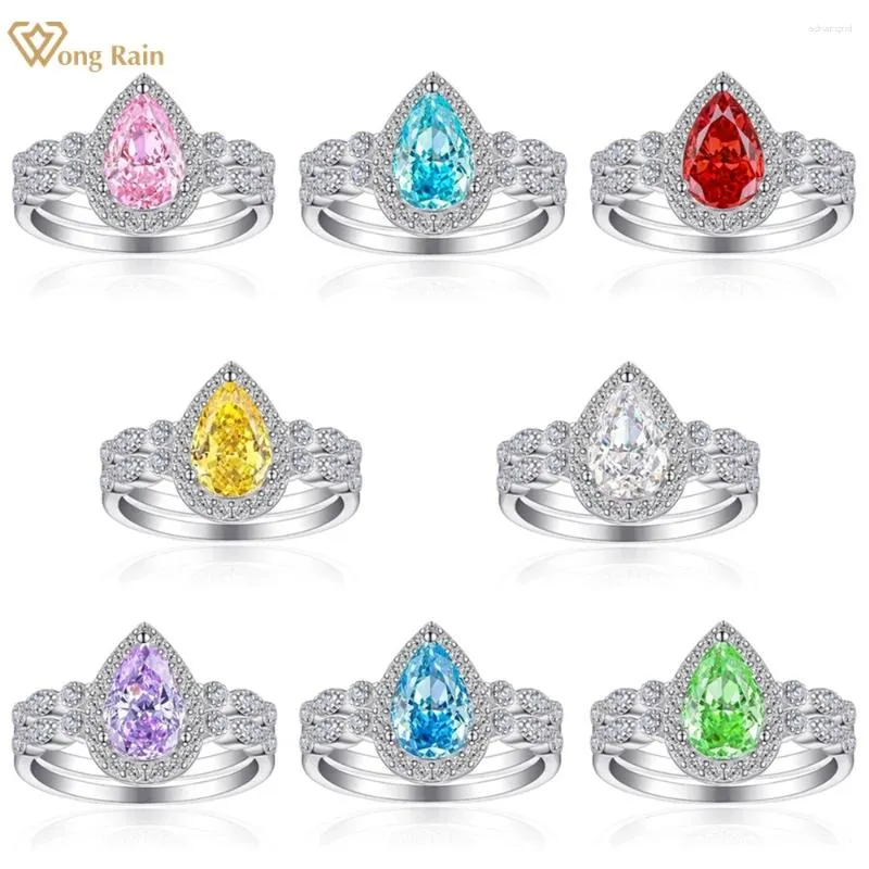 Anneaux de cluster Wong Rain 925 argent sterling 1.5 cmt Piche Cut Lab Sapphire Rague de pierre précieuse en diamant haut en carbone pour femmes bijoux Générations de mariage