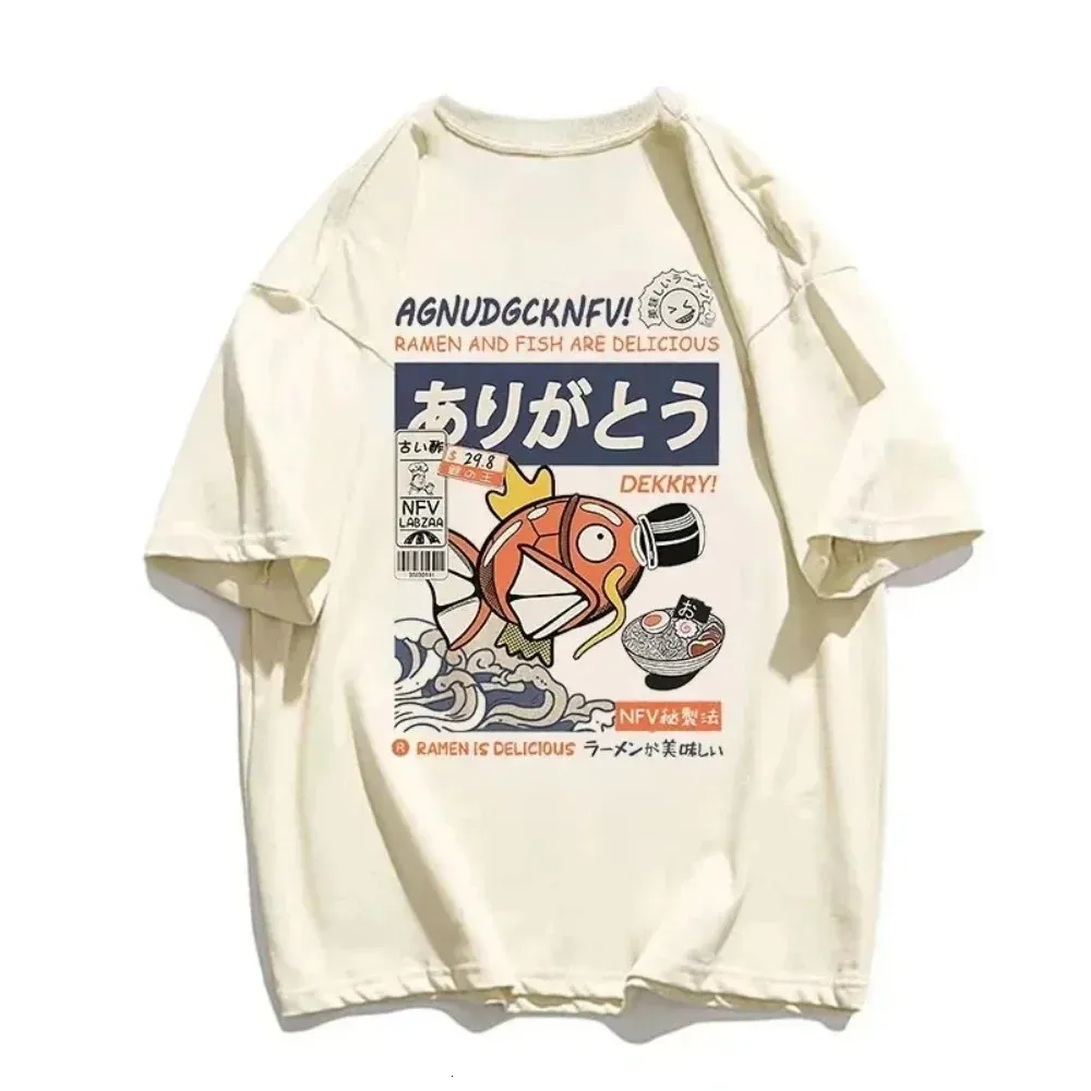 Mens tshirt magikarp impressa manga curta verão japonês kanji peixe engraçado peixes de peixes de peixes de grandes dimensões roupas masculinas 240411