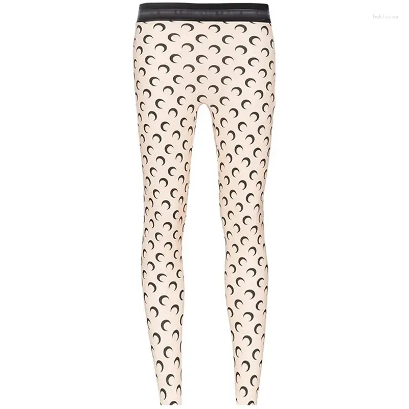 Ice Silk Pants With Moon Print Womens Elastic Yoga Leggings, Tight