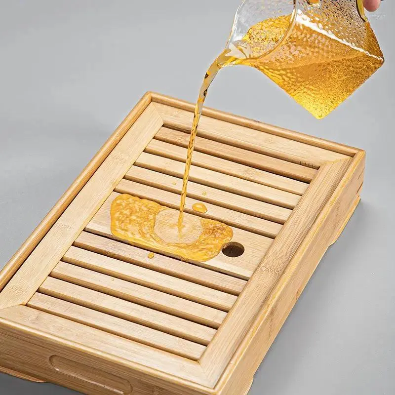 Tea Trays Bamboo Tray Top Grade Wooden Japanese With Drain Nanzhu Kungfu Simple Household Gongfu Set Board Rectangular